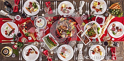 Table served for Christmas dinner Stock Photo