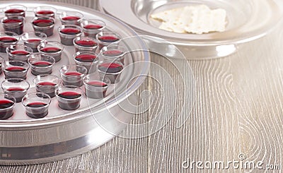 Table Set for Communion or the Lords Supper a Christian Remembrance of Jesus Christs Death Stock Photo