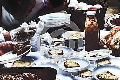 table set for dinner of Italian food festival exchange in Monti Dauni Stock Photo