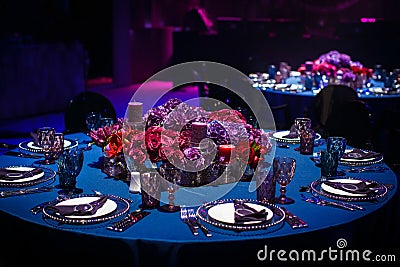 Table set for wedding or another catered event dinner Stock Photo