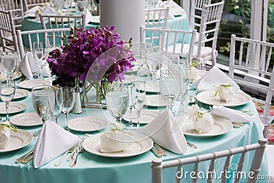 Table set for a wedding reception Stock Photo