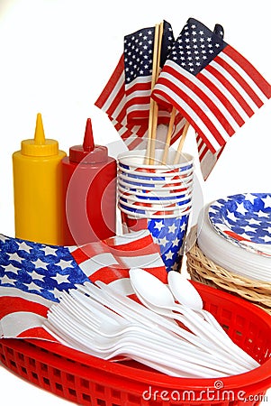 Table setting for a 4th of July picnic Stock Photo