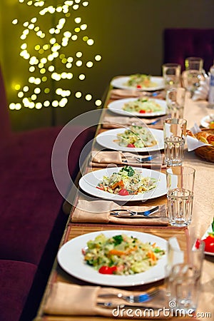 Table setting for celebratory dinner. Stock Photo