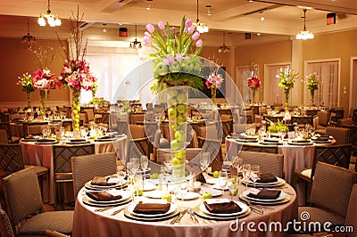 Table setting at a luxury wedding reception Stock Photo