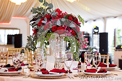 Table setting at a luxury wedding reception. Stock Photo