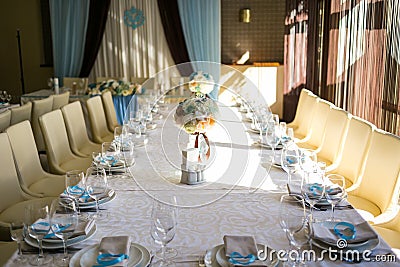 Table setting,restaurant serving,restaurant interior,empty glass Stock Photo