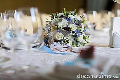 Table setting,restaurant serving,restaurant interior,empty glass Stock Photo