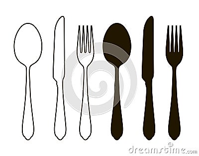 Table setting, tableware. Cutlery, set of fork, spoon and knife. Silhouette vector illustration Vector Illustration