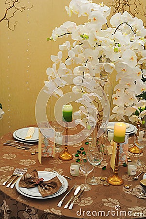 Table setting for wedding dinner Stock Photo