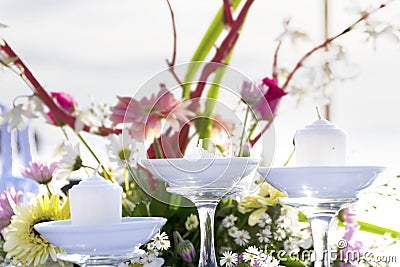 Table setup on tropical beach Stock Photo