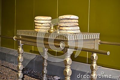 Table with show bread, Model of Tabernacle, tent of meeting in Timna Park, Negev desert, Eilat, Israel Stock Photo