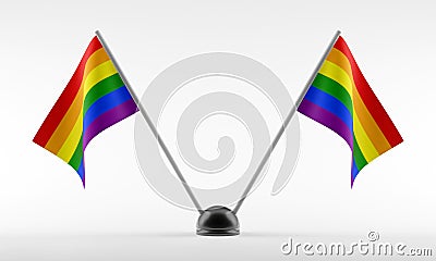 Table stand with two LGBT flags. Isolated on a white background. 3d render Stock Photo