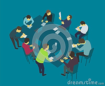 Table talks. Team business people meeting conference Vector Illustration