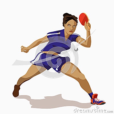 Table Tennis Player Female Vector. Receives The Ball. Stylized Player. Isolated Flat Cartoon. Athletic lifestyle in flat cartoon Vector Illustration