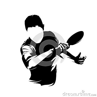 Table tennis player, forehand shot, isolated vector silhouette, ink drawing. Ping pong logo Vector Illustration