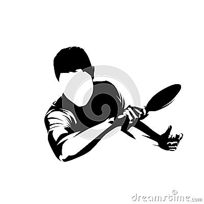 Table tennis player, forehand shot, isolated vector silhouette, ink drawing. Ping pong logo Vector Illustration