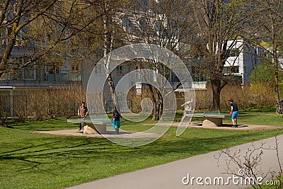 Table tennis players on the seafront in Innsbruck Editorial Stock Photo
