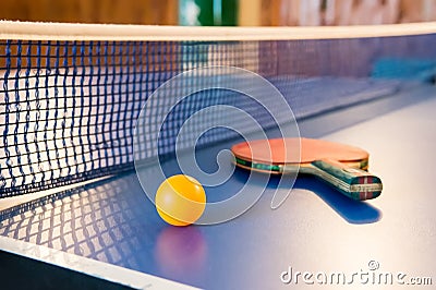 Table tennis - racket, ball, table Stock Photo