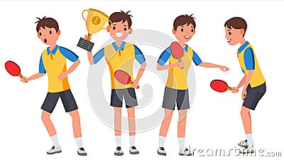 Table Tennis Young Man Player Vector. Man. Sports Concept. Stylized Player. Flat Athlete Cartoon Illustration Vector Illustration