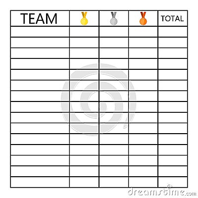 Table of tests of medals in competitions Vector Illustration