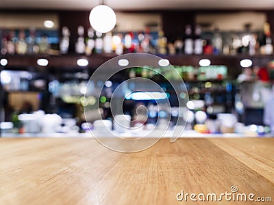 Table top with Blurred Bar restaurant cafe interior background Stock Photo