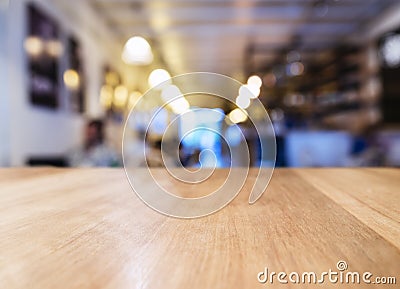 Table top with Blurred Bar restaurant cafe interior background Stock Photo