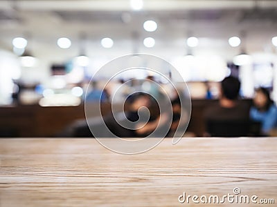 Table top with Blurred People Cafe Shop interior background Stock Photo