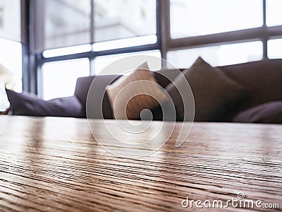 Table top Sofa and Pillows Home Interior decoration Stock Photo