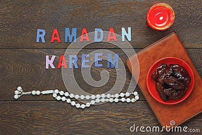 Table top view aerial image of decoration Ramadan Kareem Stock Photo