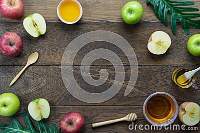 Table top view aerial image of decorations Jewish holiday the Rosh Hashana background Stock Photo