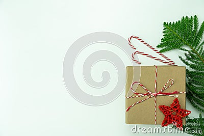 Table top view of Merry Christmas decorations & Happy new year ornaments concept.Flat lay essential difference objects gift box & Stock Photo