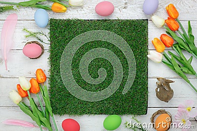 Table top view shot of decorations Happy Easter Stock Photo
