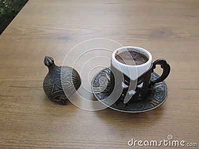 Kruje, 30th august: Traditional Coffee from Restaurant in Old Bazaar of Kruje in Albania Editorial Stock Photo