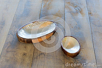 Table with two ashtrays from seashells Stock Photo