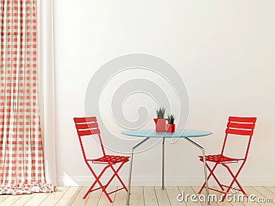 Table with two red chairs Stock Photo