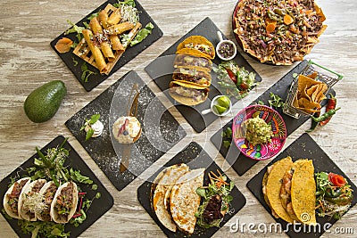 Table with typical Mexican food seen from above Stock Photo