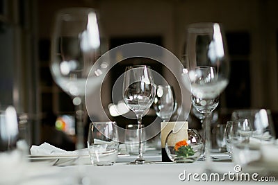 Table wedding decoration with dish spoon and fork Stock Photo