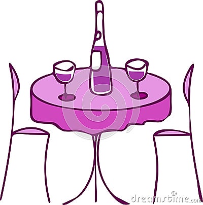 Table with wine and two chairs -romantic diner -2 Vector Illustration