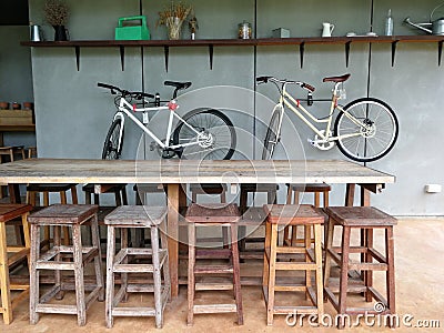 Table and wooden chairs In the restaurant. Editorial Stock Photo