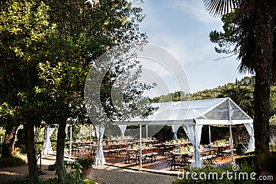 Tables sets for wedding or another catered event dinner Stock Photo