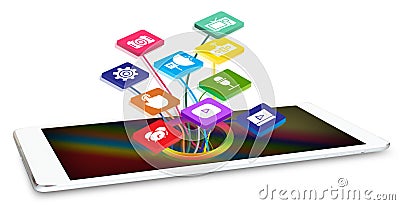 Tablet with application icons Stock Photo