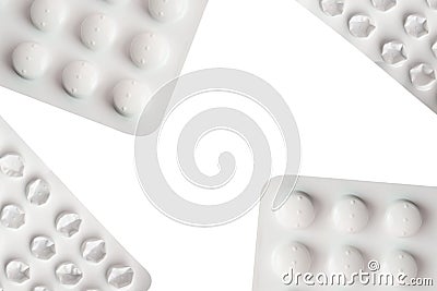 Tablet blisters on white background copy space Stock Photo