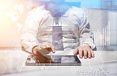 Tablet with business charts Stock Photo