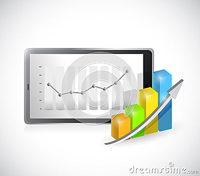 Tablet business graphs concept illustration Cartoon Illustration