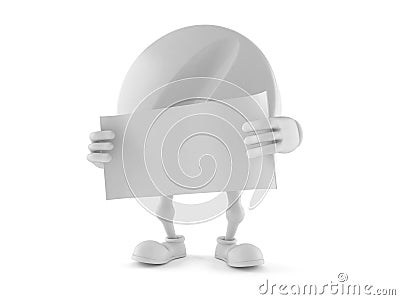 Tablet character holding blank sheet of paper Stock Photo