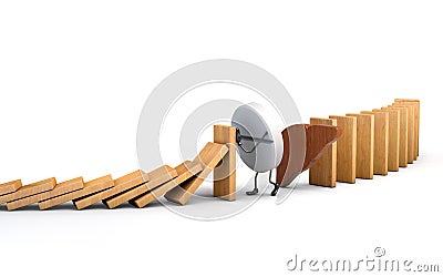 Tablet character stopping Falling wooden Dominoes. concept for Liver protection. Liver risk. 3d illustration. Cartoon Illustration