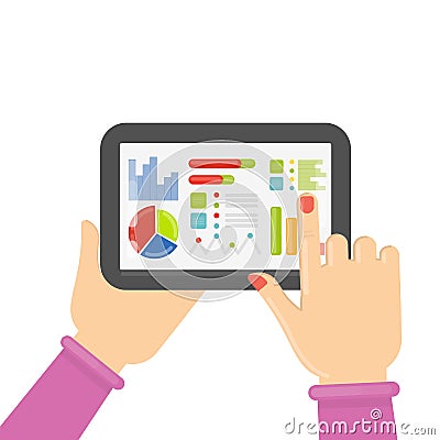 Tablet with chart statistics. Vector Illustration