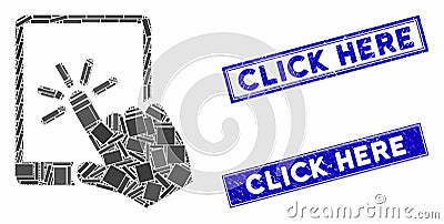 Tablet Click Mosaic and Distress Rectangle Click Here Watermarks Vector Illustration