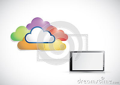 Tablet colorful cloud computing connection Cartoon Illustration