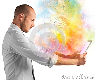 Tablet colour burst Stock Photo